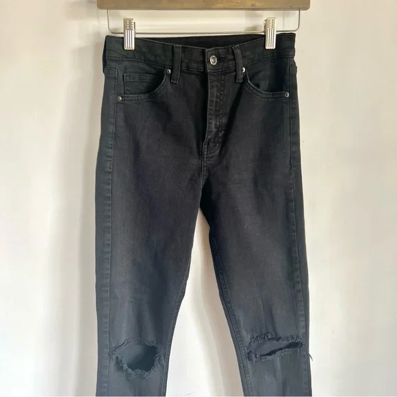 TOPSHOP Jamie High Waist Ripped Skinny Jeans in Black - Picture 5 of 8